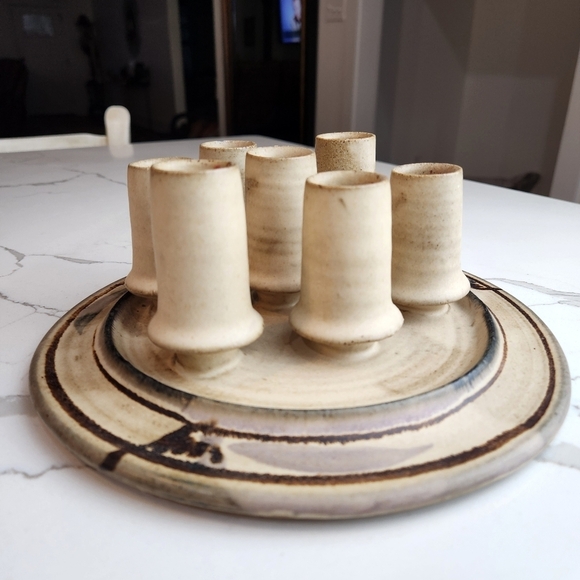 Vintage 1987 Danish Style Stoneware 7 Candle Holder Signed - Picture 2 of 9